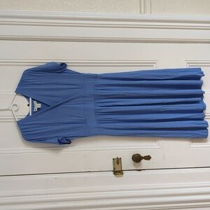 Blue Size Large Ella Simone Stretchy Dress Solid Color Short Sleeve